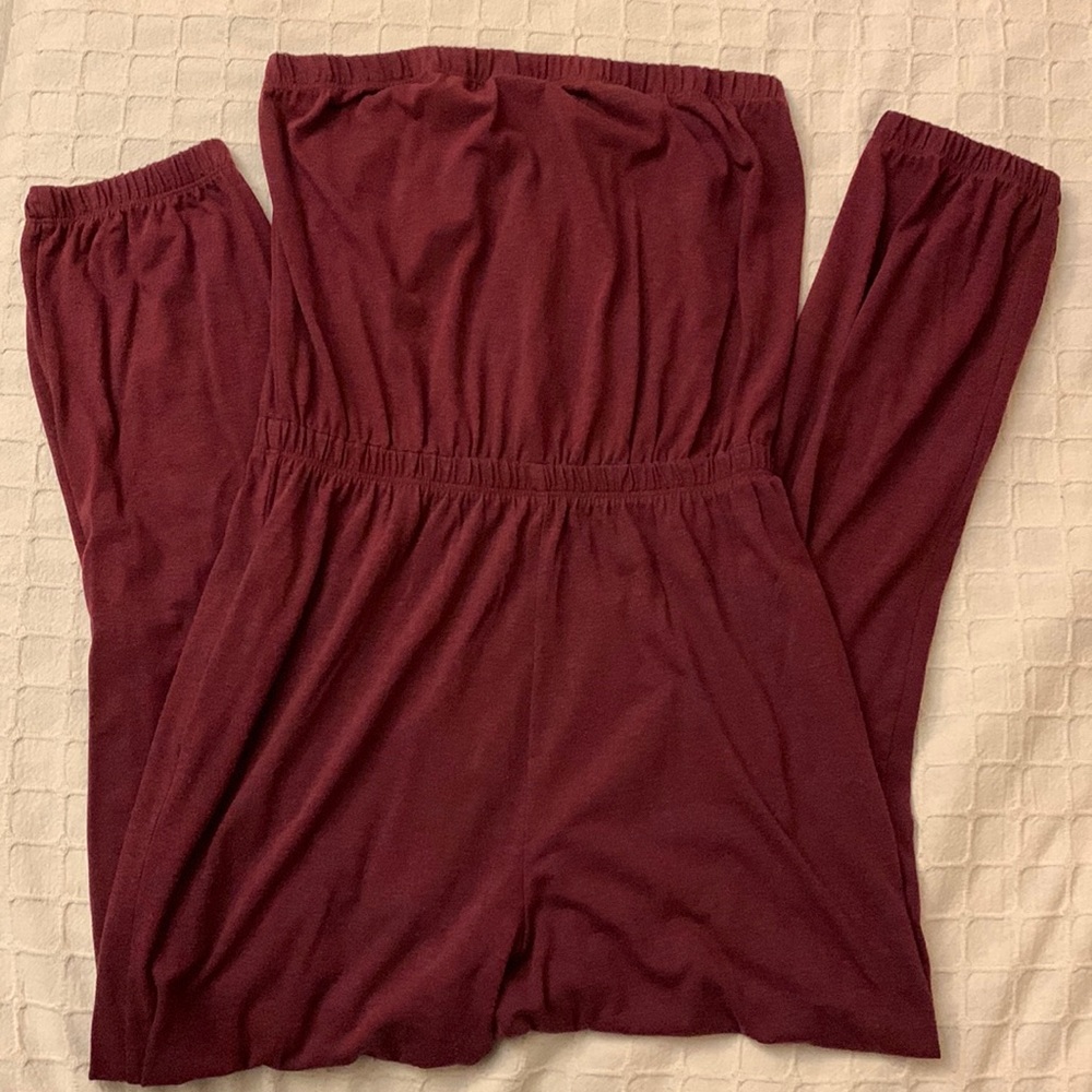 American Apparel Fine Jersey Strapless Jumpsuit - Burgundy Size Medium